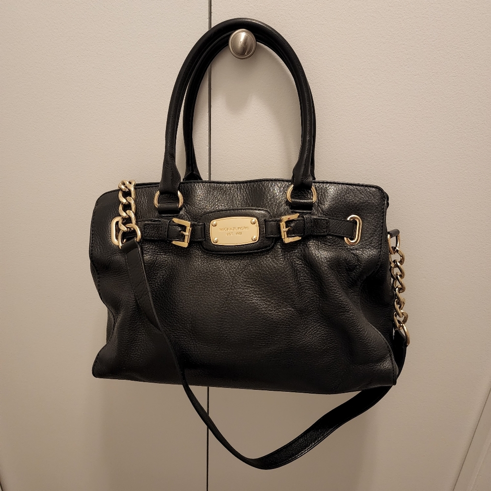 Black leather bag - Micheal Kors Hamilton Satchel Handbag